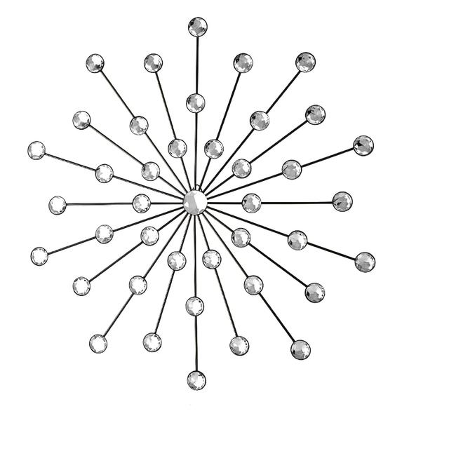 TEMU [2D Plat] 1 Set Zilverkleurige Metalen Edelsteen Muurkunst Glanzende Huisdecoratie Zonnestraal Strass Muurhanger Diamant Decoratie