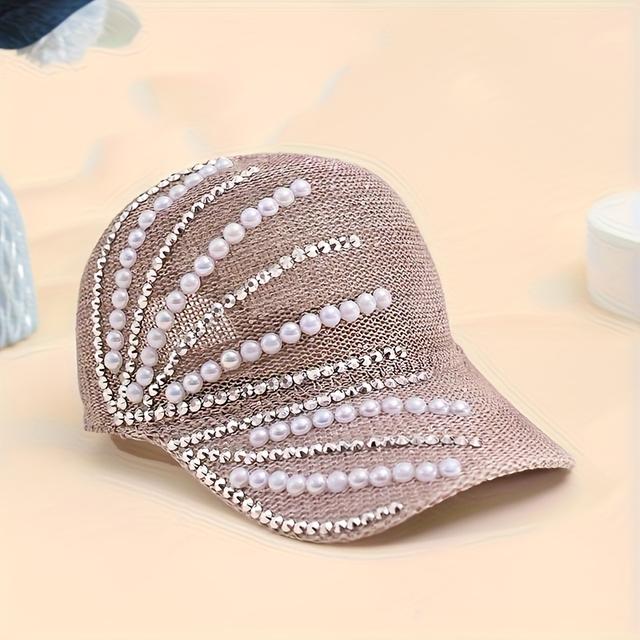 TEMU 1pc Sequined Hollow Duckbill Cap With Rhinestones, Fashionable Summer Breathable Hat