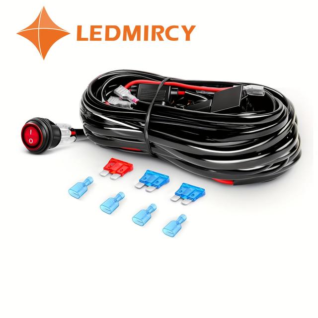 TEMU LED Lichtbalk Bedradingsset - 2 Draden 12V Aan/Uit Schakelaar, Voedingsrelais en Bladzekering voor Offroad Verlichting en LED
