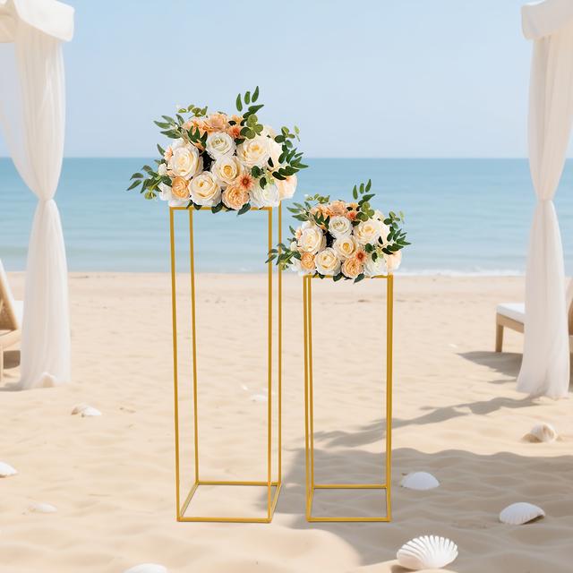 TEMU 2pcs Rack Metal Geometric Column Stand Wedding Backdrop Decor 20*20*80cm 20*20*100cm, Valentine's Day