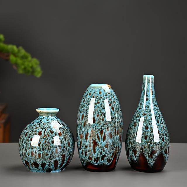 TEMU 3pcs Blue Small Ceramic Flower Vases - Charming , Modern Boho Decor, Unique Mini Bud Vase Centerpieces For Home, Perfect For Coffee Table, Bookshelf, Mantel, Entrance