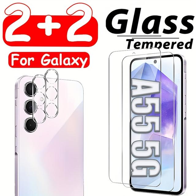 TEMU 2+2 Bundle For For Galaxy A55 5g Display Shield With Lens Guard, Tempered Glass Film, High Definition Clear Scratch-proof, Bubble-free For Galaxy A55 5g Display Protector For Galaxy A55