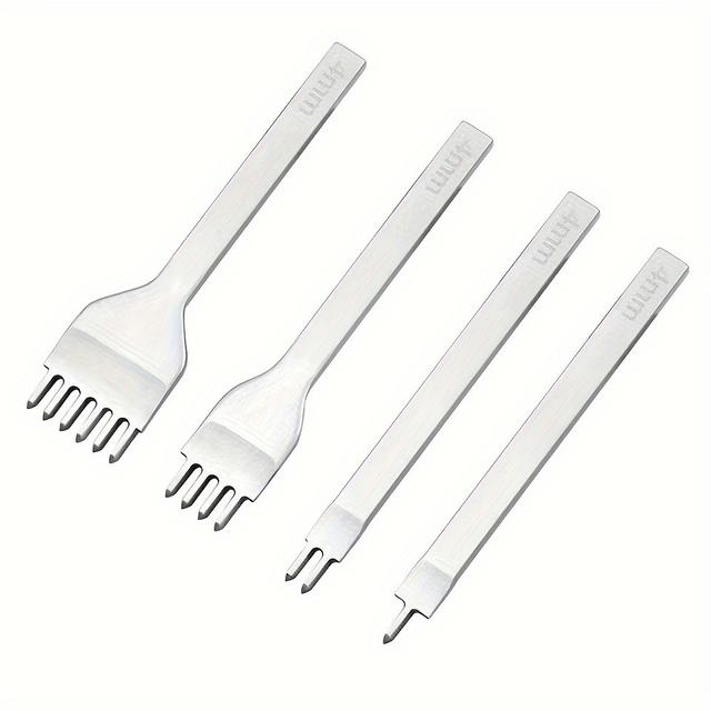 TEMU Sada 4 ks (1 zub, 2 zuby, 3 zuby a 4 zuby, 1 kus z každého) Rozteč 4 mm Kožené nástroje Kožená šikmá plochá dláto Diamantová dláto Sada Ručně vyráběná kožená řemeslná sada pro vyřezávání