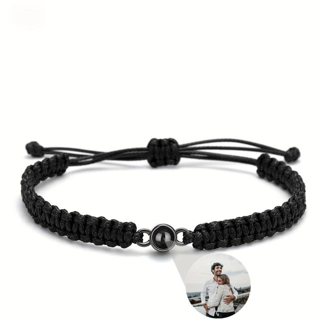 TEMU Personalized Photo Bracelet For Of Stainless Steel, Featuring An Adjustable Woven With Pictures Inside, Perfect As A Commemorative Gift For Mother's Day