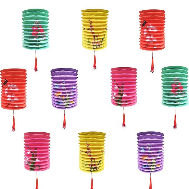 TEMU Festive Paper Lanterns: 10 Colorful Hanging Flower Lanterns For Home, Outdoor Parties, Or Classroom Themes - Suitable For Chinese New Year And Mid-autumn Festival Decorations