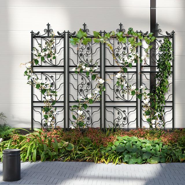 TEMU 2 Pack Black Metal Iron Garden Fence - 78 Inch Tall Decorative Steel Picket 6 Garden Trellis Panels For Yard, Patio & Dog Barrier With Ornate Design, Outdoor Yard Decor