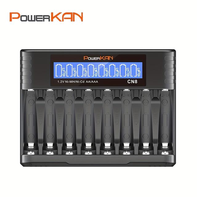TEMU Powerkan 8-slot Aa Aaa Battery Charger, 500ma*8-slot Charging And Usb-c Input Led Battery Charger For 1.2v Ni-mh/ni-cd Rechargeable Batteries (usb-c Cable Included)