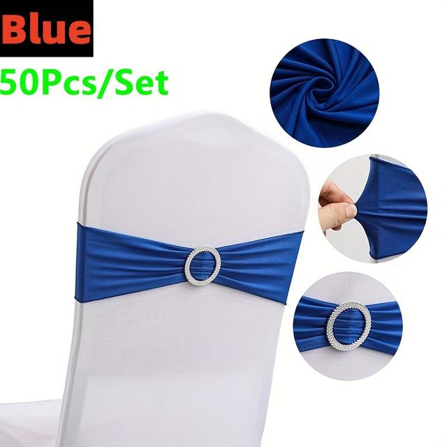 TEMU 50pcs Nœuds Élastiques pour Chaise Décoration Mariage | Housses Dor en Polyester, Tissu Fibre de Lait, Style Contemporain, Lavable en Machine