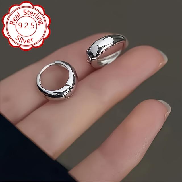 TEMU 1 Par de Pendientes de Aro Minimalistas de de Ley 925 Mujeres, Acabado Brillante, Aguja de Oreja Hipoalergénica, Perfectos el Uso Diario y Vacaciones, Regalo de San Valentín