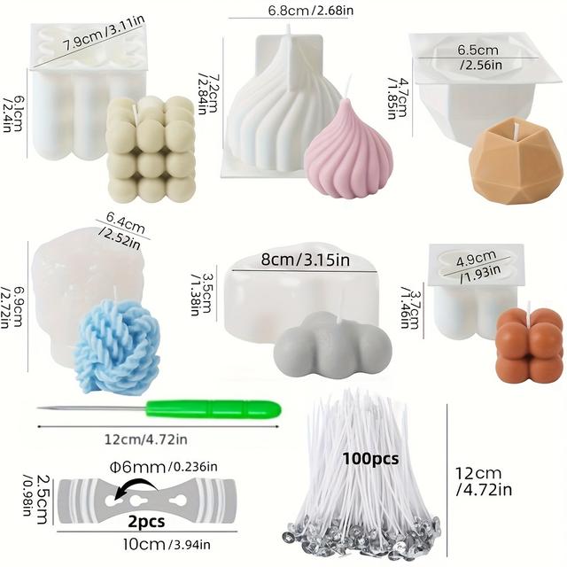 TEMU طقم قوالب سيليكون لصنع ، 109 قطعة، قوالب سيليكون للشموع، قوالب شموع فقاعية، تتضمن 100 فتيل وحاملين، شمع الصويا، شمع العسل لصنع المعطرة، قوالب سيليكون لتزيين المنزل