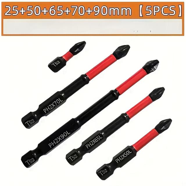 TEMU Набір магнітних біт для викрутки, 5 шт. S2 сталеві свердла з антиковзним захватом та магнітним тримачем для електричних/ручних ударних дрилів, подарунок