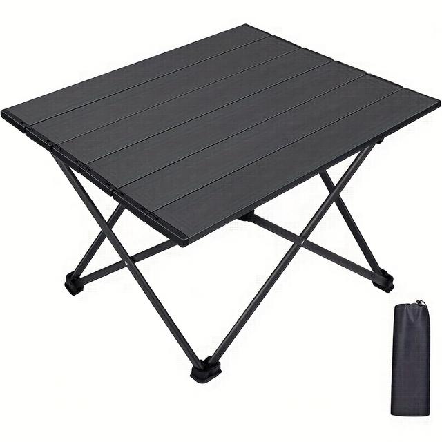 TEMU Portable Black Folding Table For Outdoor Use, Complete With A Storage Bag. This Special Model Is Ideal For Picnics, Barbecues, Cooking Festivals, Gatherings, Measuring 46*68*40cm