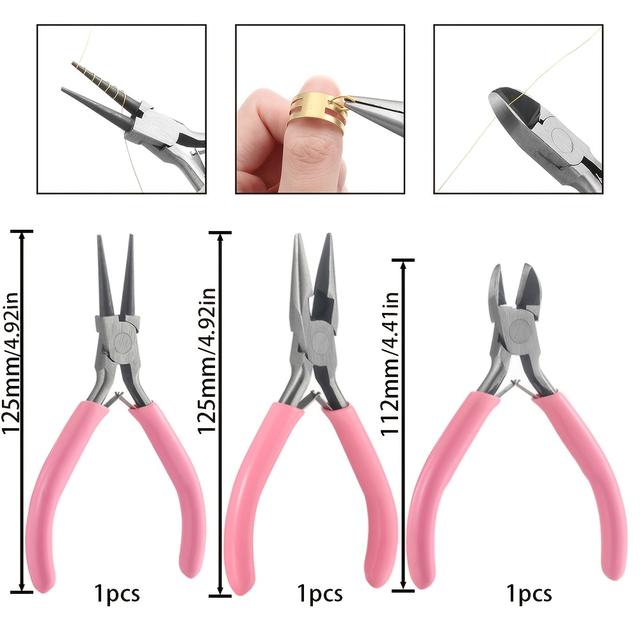 TEMU 3pcs Jewelry Making Set, Tools, Round , Pointed, And Tip, For Beading And