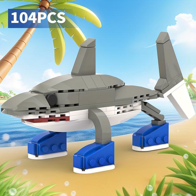 TEMU 104pcs Tralalero Tralala Brainrot Italian Building Block Set, Ai Classic Of Mountains And Shark Fun Cartoon Model Toy, Desktop Decoration Party Gift, Christmas/halloween/christmas Present