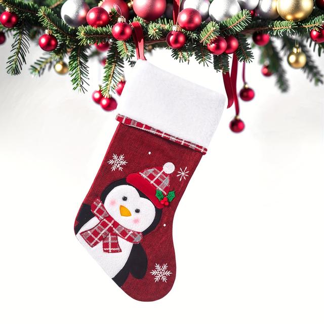 TEMU Embroidered Christmas Stockings, , Polyester, , No , Elderly Snowman, , And Reindeer , For Home & Kitchen Use