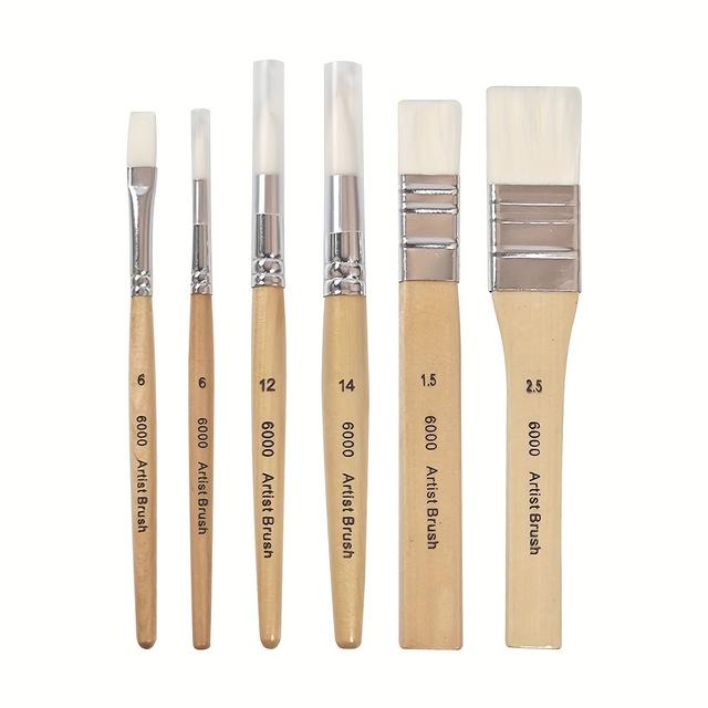 TEMU 6-teiliger Pinselset mit Holzgriffen – Nylonpinsel für Ölfarbe, Acrylmalerei, Aquarellmalerei Miniaturmalerei