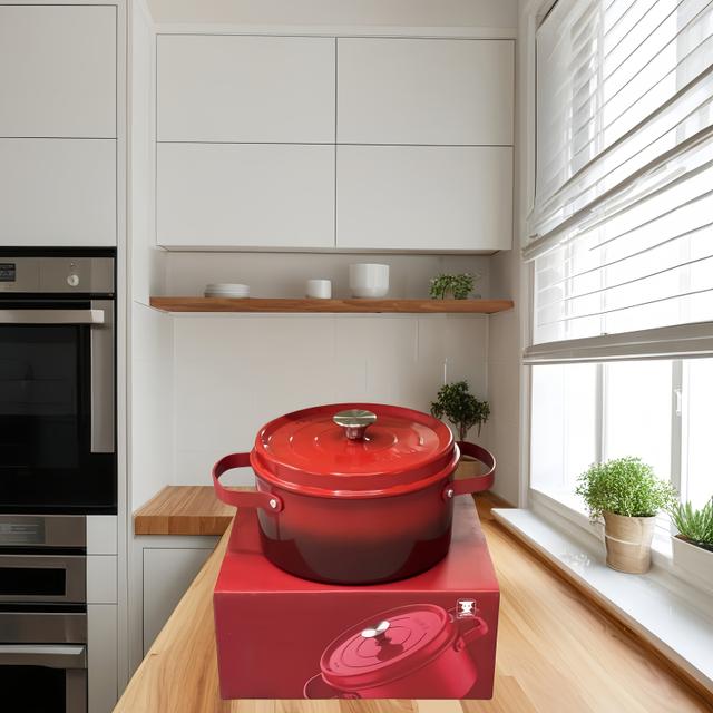 TEMU 耐久性のあるエナメルコーティング鋳鉄スチューポット - ダッチオーブン、蓋付き、多機能キッチンウェア、ガスコンロ・IH対応、オーブン使用可、表面が簡単に洗える、スープ・シチュー・キャセロール料理に最適