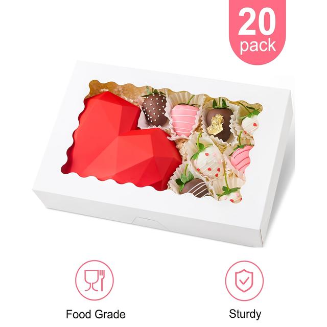 TEMU 20pcs Boxes With Window - 12x8x2.5 Inch Sturdy Paper Cake & Cookie Boxes For Pies, Pastries,holiday For, Christmas, Easter, Thanksgiving, Festive, Foodgrade Materials