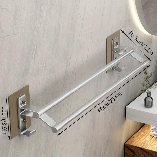 TEMU Silvery Towel Rack Bathroom No-punching Towel Rack Bathroom Wall-mounted Space Towel Double Rod Toilet Hook Shelf