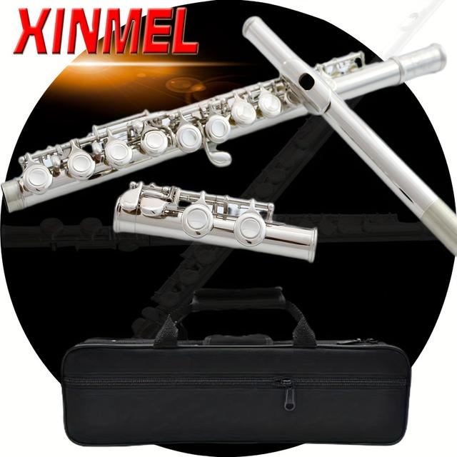 TEMU XINMEL Flöte, 16-Loch C-Dur Nickelbeschichtete Flöte, Anfänger- Prüfungsflöte, inklusive Etui Reinigungsset