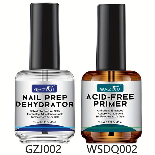 TEMU Qazixu Dehydrator Dryer And Acid-free Primer Set Nail Prep Dehydrator And Acid-free Primer, Liquid Form, Enhances And Prevents Chipping, Great For Home And Salon Use, Nail Dehydrator And Primer