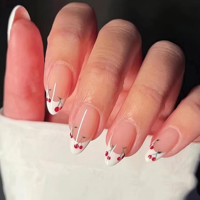 TEMU 24pcs Of Removable Almond-shaped French , Suitable For Women' Wear, Plus 1pc Of Jelly Glue And 1 Nail File.