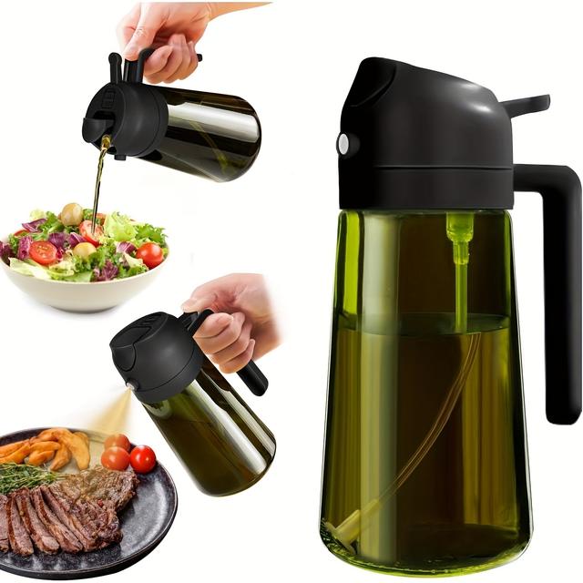 TEMU 16oz/470ml Sprayer & Dispenser Bottle - Bpa-free Dark Green Glass, Easy- With Black & Handle, Ideal For Cooking, Air Fryer, Bbq, And Kitchen Use, Oil Sprayer Bottle For Cooking