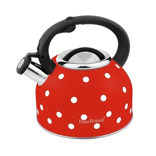 TEMU 2.5l Stainless Steel Electric Kettle With Gas Stove Compatible, Automatic Bell, No Electricity Needed For Hot Water, Durable Polka , Ideal For Home And Restaurant Use, Kitchen Appliance, Material