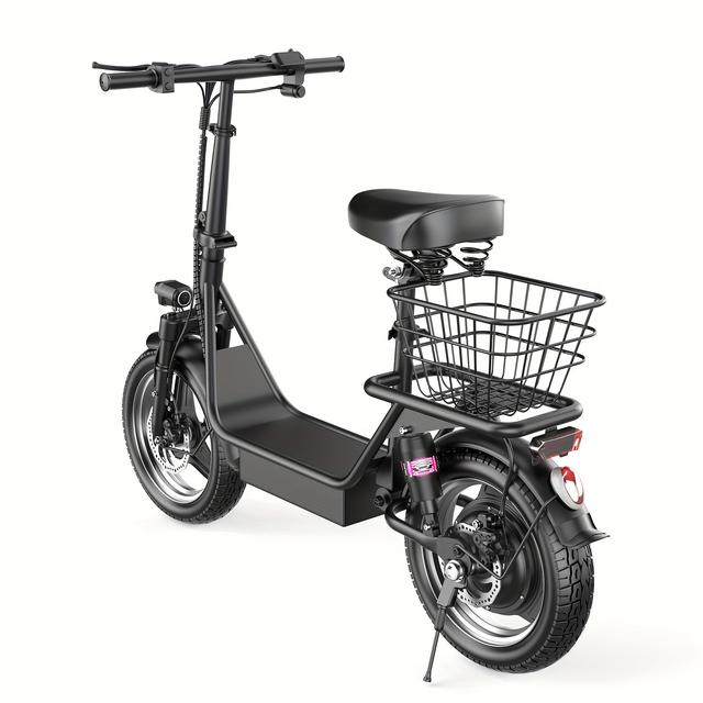 TEMU Adult Electric Scooter With Seat & Shopping Basket, 650w Motor 36v 13ah Battery, 20 Mph & 20-mile Range, Dual-power (battery/electric) Heavy-duty For Adults, Long-range Commuting & Urban Riding