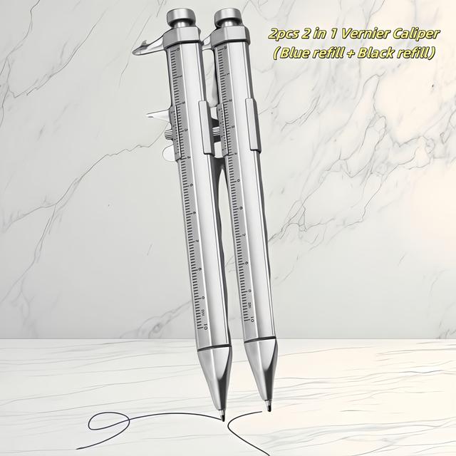 TEMU 2pcs 2in 1 Vernier Caliper Blue Refill + Black Refill, 2in 1 Vernier Caliper 0-100mm Ballpoint Pen Gadget For Men Women Gifts Engineer Woodworkers Carpenter