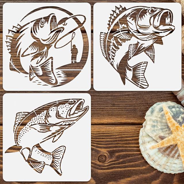 TEMU 3 ks 20 cm x 20 cm Šablony na ryby – Opakovaně použitelné šablony projekty, nástěnnou dekoraci, textil, dřevo a keramiku – Mořské pro umělce a nadšence