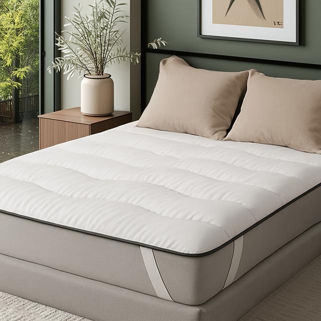 TEMU Ein plüschiger und gemütlicher Matratzenauflage, mit dicker Polsterung und einem gewellten Design mit schwarzem Rand, elegant und attraktiv, kompatibel mit verschiedenen Bettenstilen