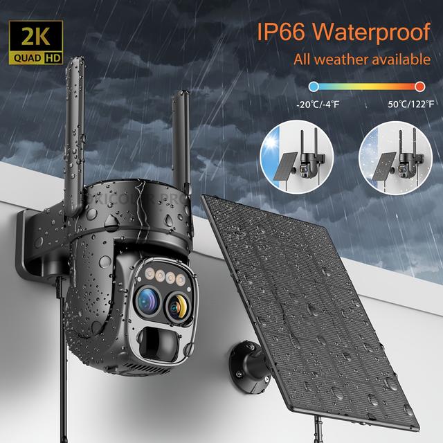 TEMU Hawkray 2.4g Wifi Solar Security Wireless Outdoor Camera, Featuring Audio, Spotlight Siren, Pir Motion Detection, 10x Zoom, 2k Resolution, And 360° Pan Tilt Control, With