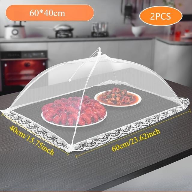 TEMU Set Of 2 Oversized Thick Mesh Food Covers For - Convenient, Dust-resistant, And A Stylish Kitchen Accessory With Beautiful Lace Edging, Ideal For Outdoor Barbecues