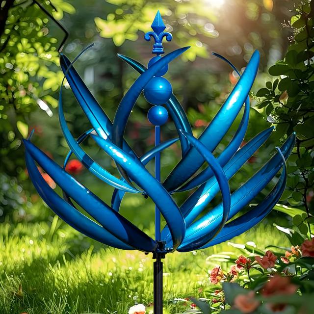 TEMU Blue Wind Spinner - Metal Kinetic Sculpture For Outdoor Decor, Perfect For Yards, Patios, Lawns & Gardens, No Power Needed