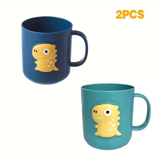 TEMU 2pcs Cartoon Dinosaur Pattern Mouthwash Cup, Cute Toothbrush Cup, Plastic Cup With Handle, Bathroom Tumbler For Ho