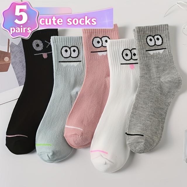 TEMU 5pairs Ladies' Printed Cute Cartoon Casual Socks Comfortable And Breathable Outdoor Sports Socks