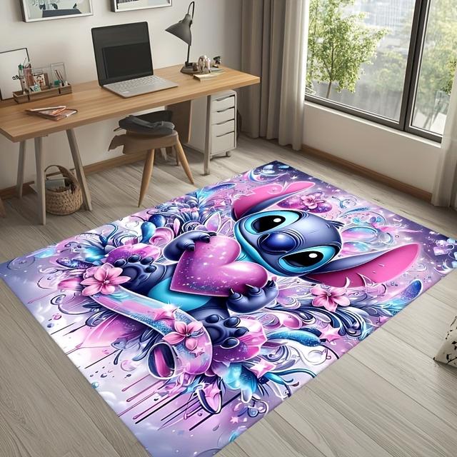 TEMU Stitch-Druck Teppich für Wohnzimmer, Badezimmer, Schlafzimmerteppich Dekorationsbereichsdecke, Große Rutschfeste Spielmatte, Badvorleger, Bodenunterlage Spielmatte LJJ