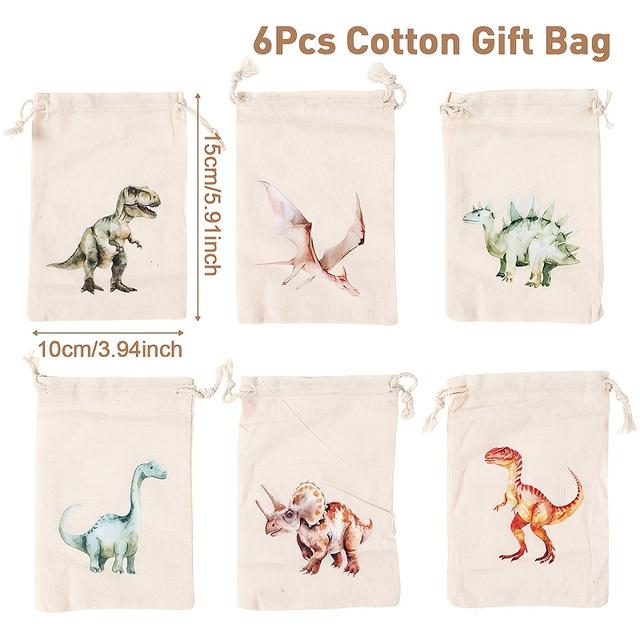 TEMU Set Of 6, Realistic Dinosaur Drawstring Bags, Roaring Dinosaur Treat Bags, Decorations For 1st Birthday Celebration, Dino-themed Party Gift Bags, Supplies For Baby Shower Events