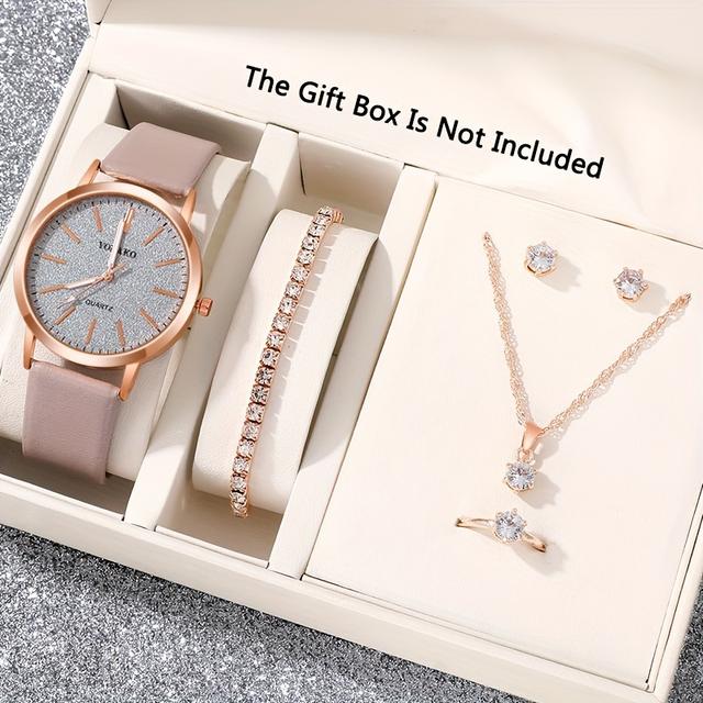 TEMU Набір з 6 жіночих блискучих модних кварцових годинників з аналоговим дисплеєм, наручний годинник зі штучної шкіри та набір ювелірних виробів, подарунок для мами або для неї