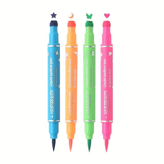 TEMU Liquid Eyeliner With Double-ended Stamps From Germany, Featuring 4 Designs/colors: Stars, Hearts, , And Butterflies. This Waterproof Gel Felt Tip Eyeliner Set Includes Colorful Shapes