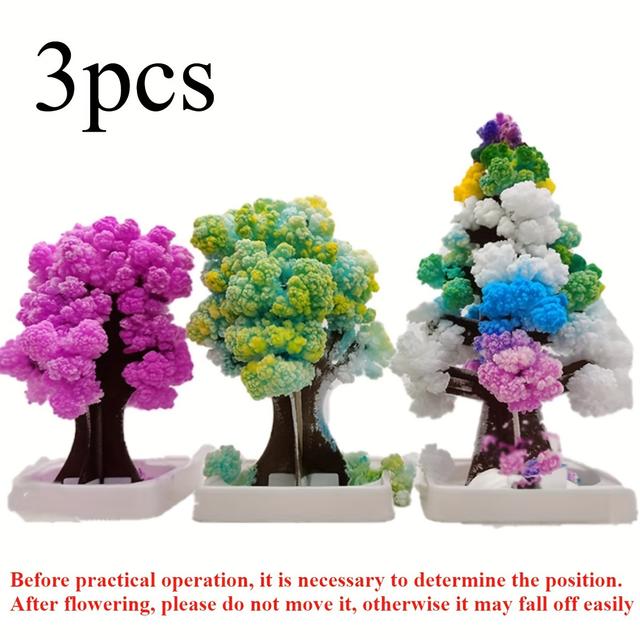 TEMU 3pcs Mini Christmas Growing, Paper Tree Colorful Crystal Growing Kit/ornaments Decoration Novelty Xmas Science Learning Guide