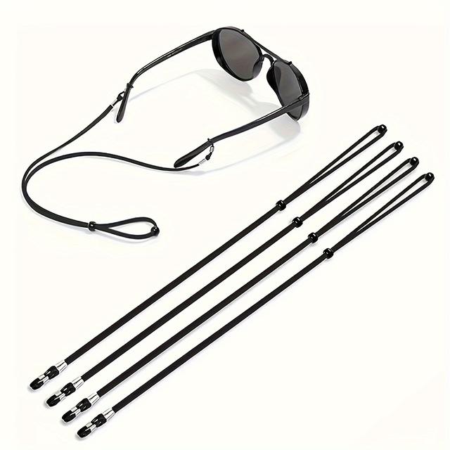 TEMU 4pcs Black Set Pu Surface Outdoor Leisure Sports Glasses Lanyard Adjustable Men's And Women's Glasses Strap Glasses Fixer
