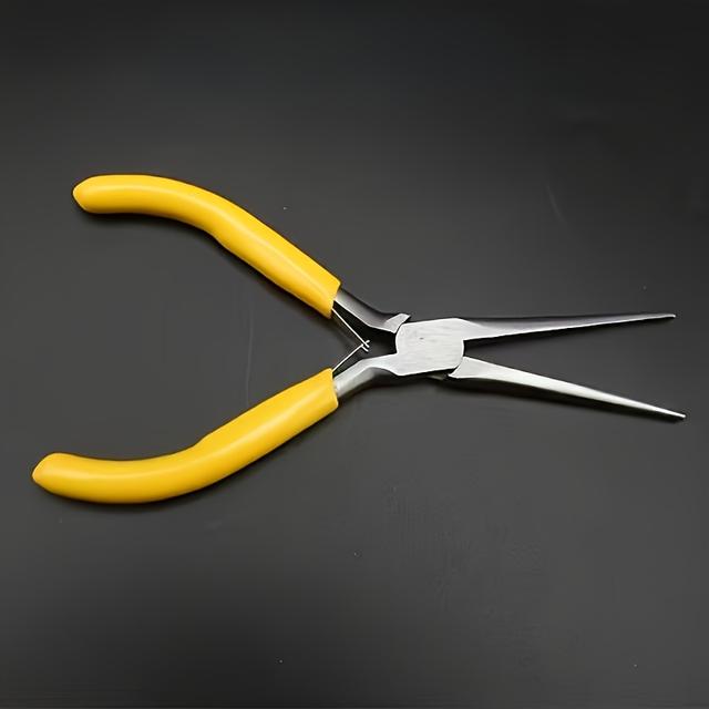 TEMU 1pc Ergonomic Carbon Steel Precision Pliers With Non-serrated Edge & Comfortable Yellow Handle - Heavy-duty Needle Nose Jewelry Making Pliers For Jewelry, Weaving
