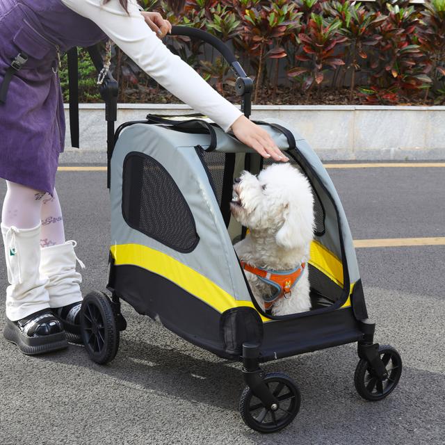 TEMU 1pc Folding Pet Dog Stroller Pram Ooutdoor Travel Dogs Jogging Sports Stroller Cart W/ Strong Framed For Medium Small Pet Dogs