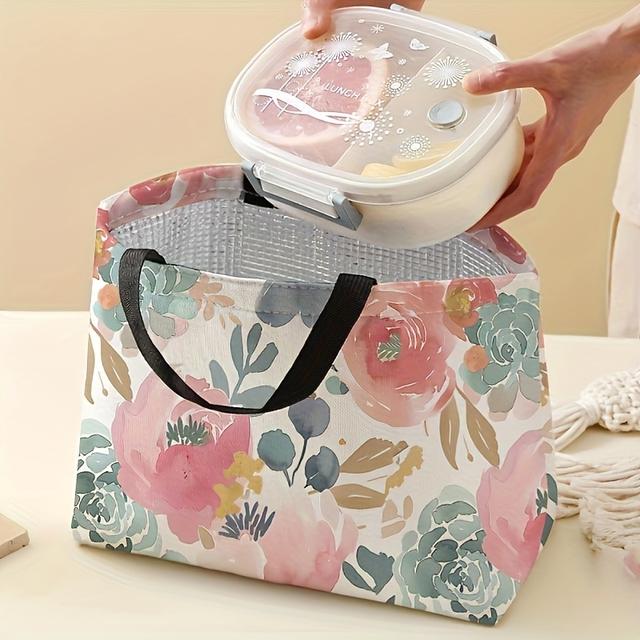TEMU Flower Pattern Printed Insulation Lunch Bag, Non-food Contact, Reusable Lunch Container For Offices, Work, And Travel, Suitable For Men And Women.