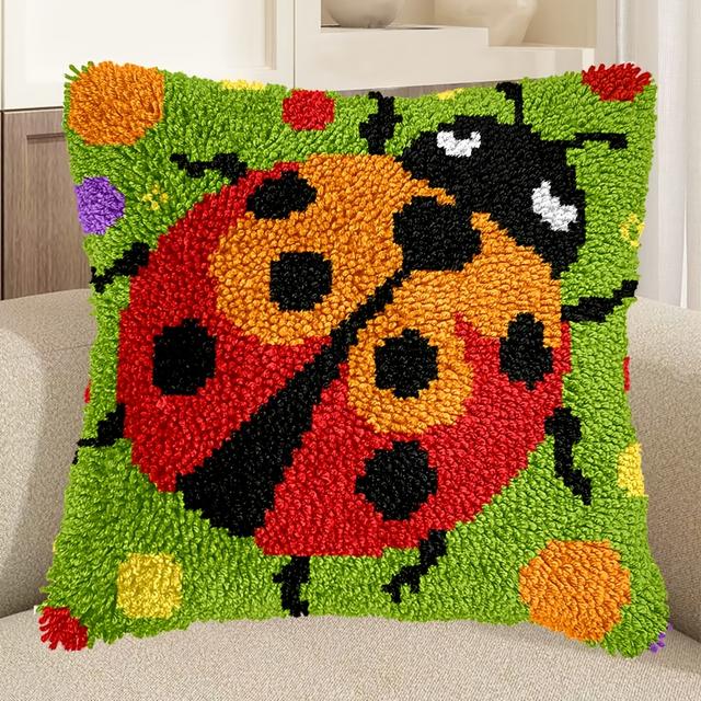 TEMU 2d Flat Latch Hook Kit Diy Kits, Christmas Pillowcase, Ladybug, Sofa Kit Pillow Material Package,diy Material Packs, Handicrafts, Art Gifts, Home Decoration, 2d Flat