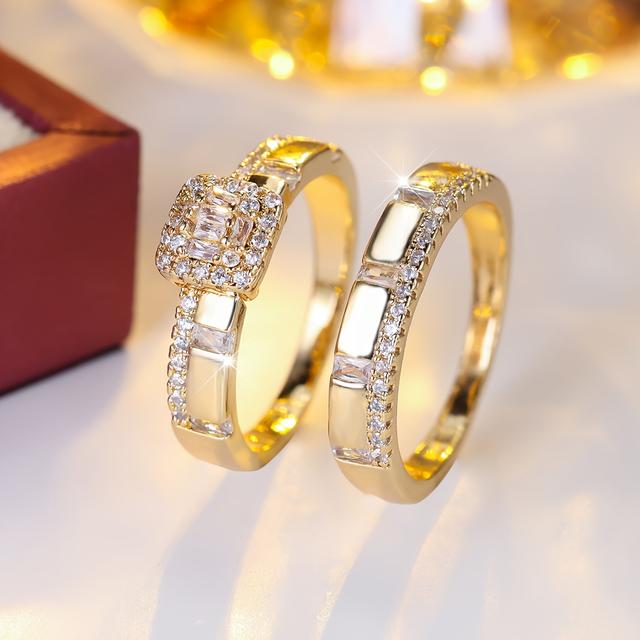 TEMU Ett set med två stilrena, minimalistiska förlovnings- och bröllopsringar för kvinnor, för vardagsbruk