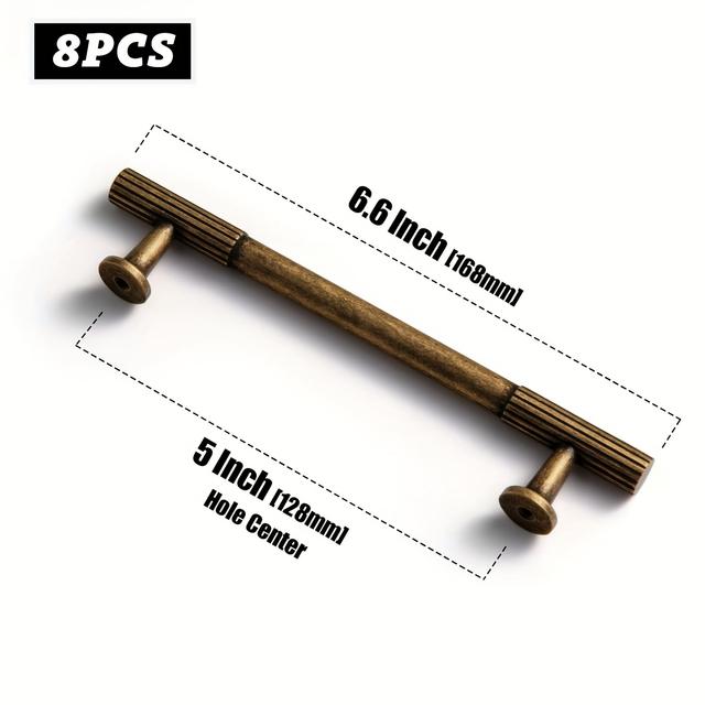 TEMU 8pcs Vintage Bronze Alloy Cabinet Knobs And Pulls Set – Striped Handles For Kitchen, Bedroom Cabinets & Drawers