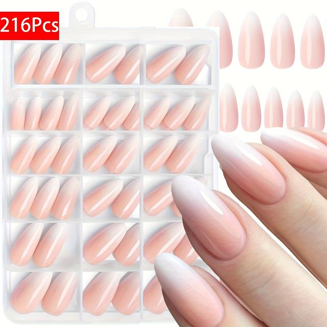 TEMU 216pcs Of Press-on Medium-sized Apricot Nails, Square Fake Nails With A Glossy End, Featuring A Easy Natural Pink To White Gradient In Acrylic, Suitable For Women And
